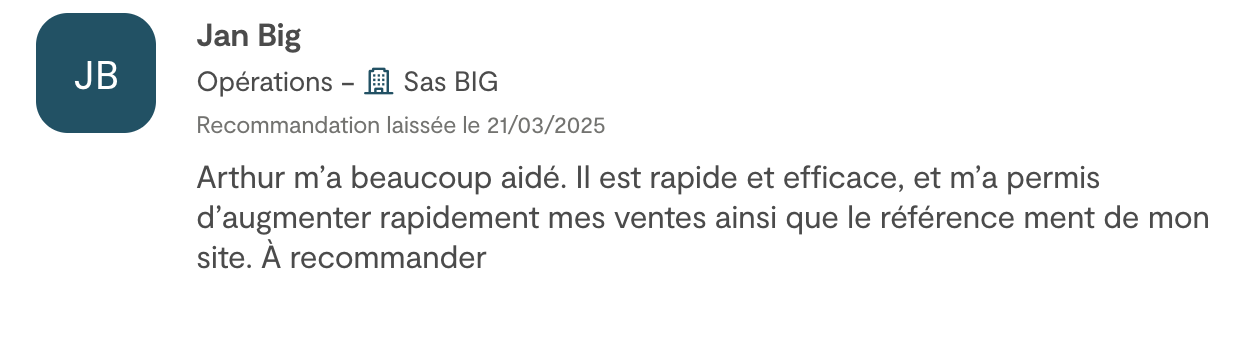 Recommandation de Jan Big, Opérations – Sas BIG, laissée sur Malt le 21/03/2025